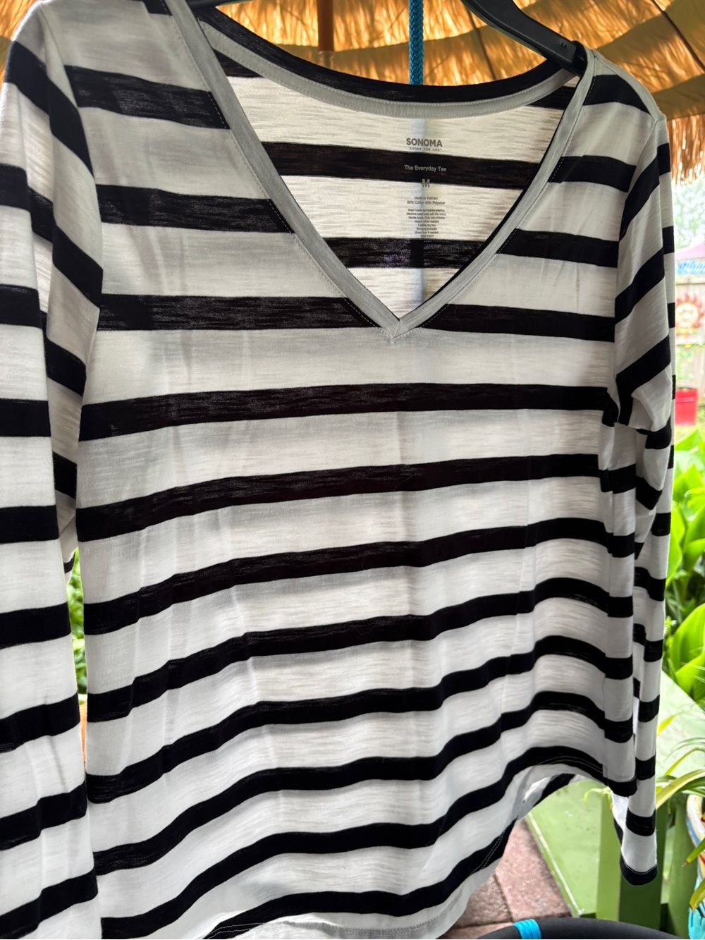 Sonoma Black & White Striped V-Neck Long Sleeve Tee